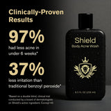 Shield Men's Acne Body Wash for Back, Chest & Shoulders - 4% Benzoyl Peroxide Body Wash, Clears Breakouts & Acne Scars – Unscented with Niacinamide, Glycolic Acid & Ceramides, 8.5 oz