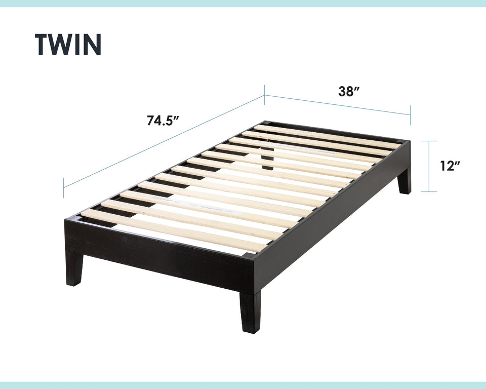 Mellow Naturalista Classic 12-Inch Solid Wood Platform Bed | Wooden Slats, No Box Spring Needed, Easy Assembly | Full, Espresso