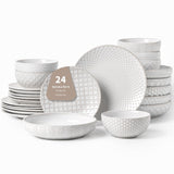 FOBENTA 24 Piece Dinnerware Sets for 8, Premium Stoneware Plates and Bowls Sets, Microwave & Dishwasher Safe, Elegant Dishes for Entertaining & Special Occasions – A Stunning Gift for Large Families