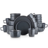 Stone Lain Celina Stoneware 32 Piece Dinnerware Set, Plates and Bowls, Black Matte Dish Collection, Service for 8 – Contemporary Minimalist Style, Microwave & Dishwasher Safe