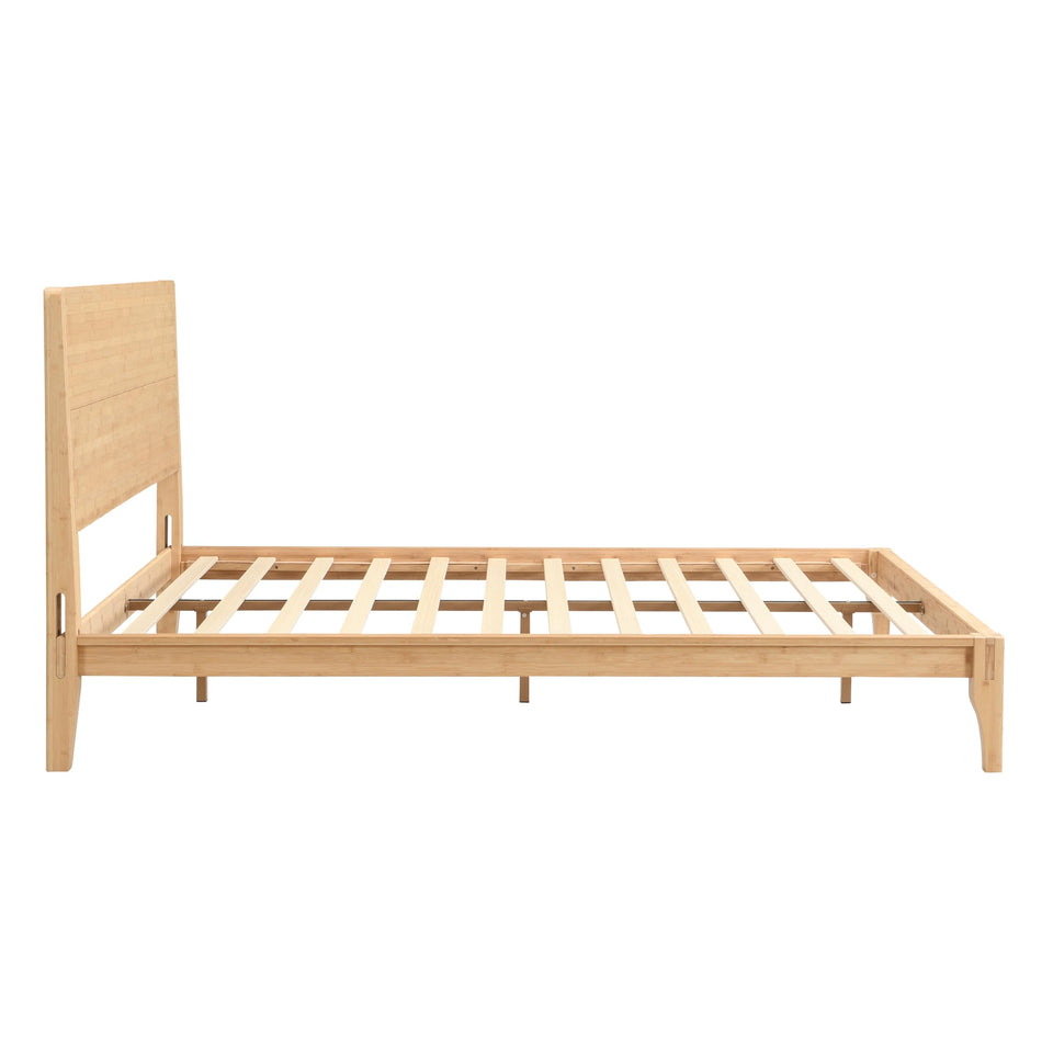 Merax Queen Size Bamboo Platform Bed, Mid-Century Modern Bed Frame with Tall Headboard, Solid Sustainable Bedframe Queen-size, Wood Slat Support, No Box Spring Needed, Easy Assembly, Noise Free, Brown