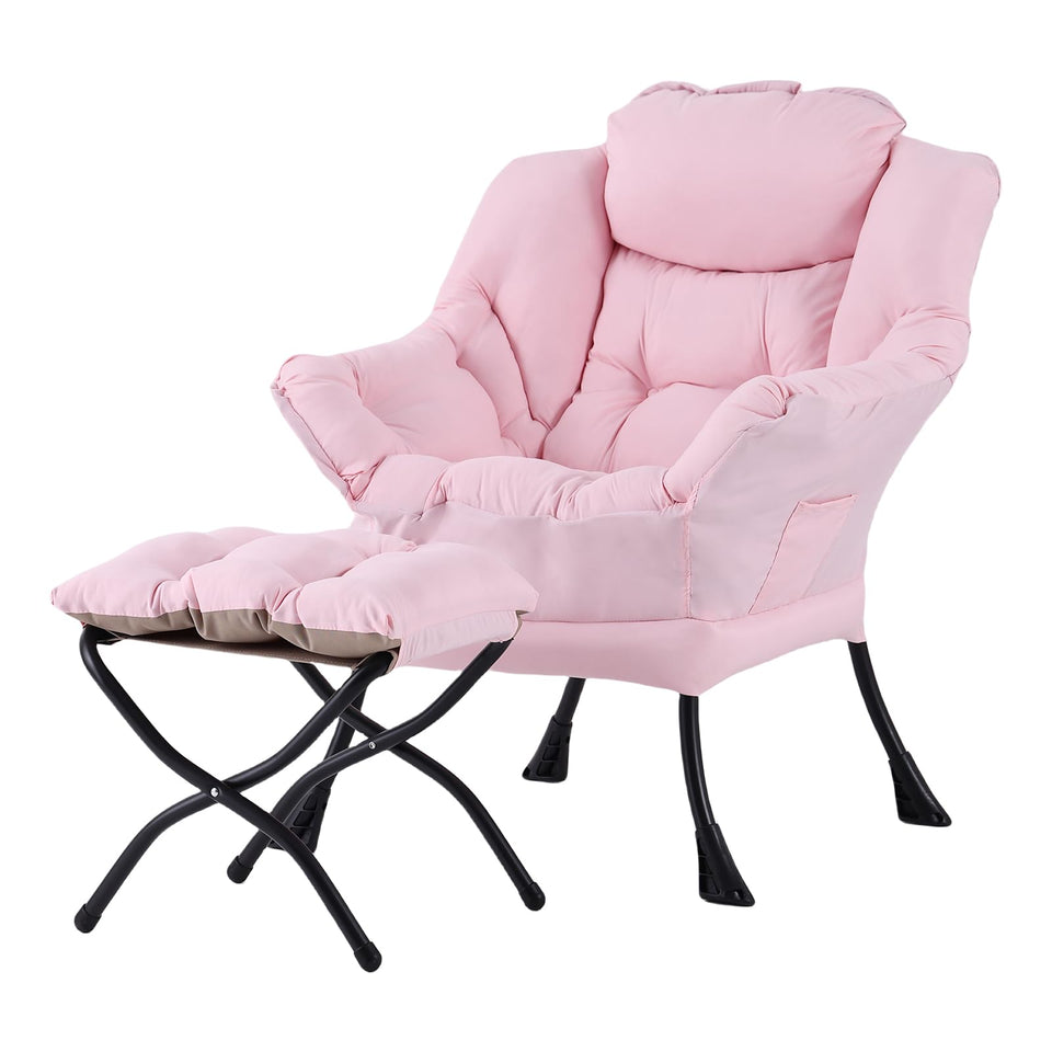 Welnow Lazy Chair with Ottoman, Modern Lounge Accent Chair with Armrests and a Side Pocket, Leisure Sofa Armchair, Reading Armchair with Footrest for Small Space, Dark Grey