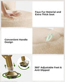 GREENSTELL Small Vanity Stool Chair with Storage and Folding Back, 13" x 13" x 17.7" Faux Fur Soft Ottoman for Teenager, 4 Metal Legs with Anti-Slip Feet, Furry Padded Seat for Makeup, Bedroom, White