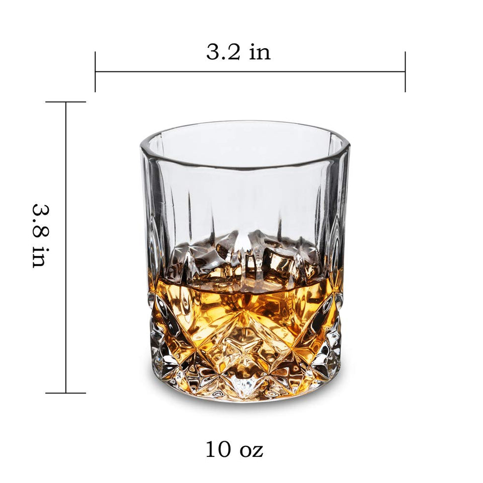 KANARS Old Fashioned Whiskey Glasses with Luxury Box - 10 Oz Rocks Barware For Scotch, Bourbon, Liquor and Cocktail Drinks - Set of 4 - Men Gift