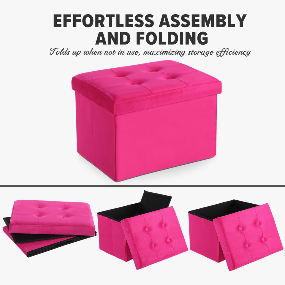 LINMAGCO Ottoman Storage Ottoman with Storage Small Foot Rest Stool Under Desk Stool Short Folding Footrest Linen Cloth Dark Gray 16X12X12IN