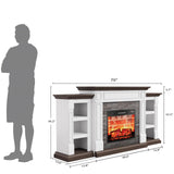 80" Fireplace TV Stand for TVs Up to 90 Inch, Electric Fireplace with Mantel, Farmhouse Entertainment Center with Storage, Realistic Stacked Stone Surround with Remote Control for Living Room