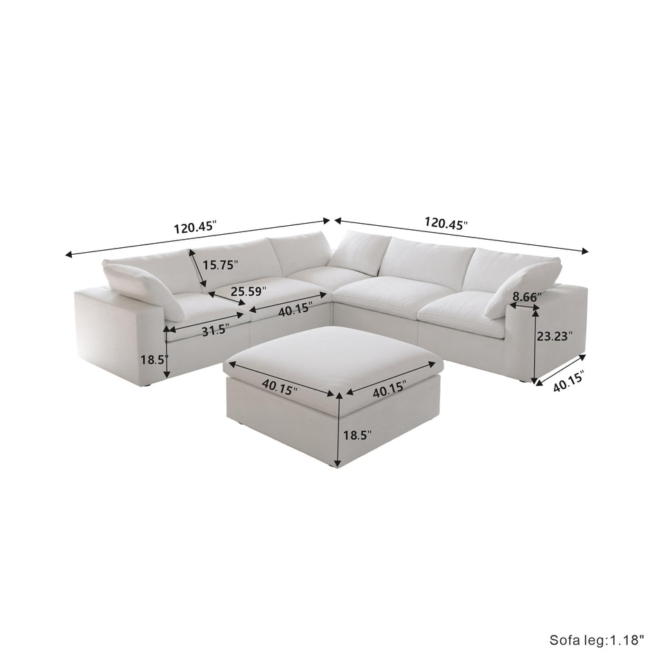 160.6" Cloud Couch Modular Sectional Sofa for Livingroom,Oversized Convertible Sofa with Storage Ottomans,6 Seat Wide Couches,Cushion Covers Removable (Khaki, 6 Seater)
