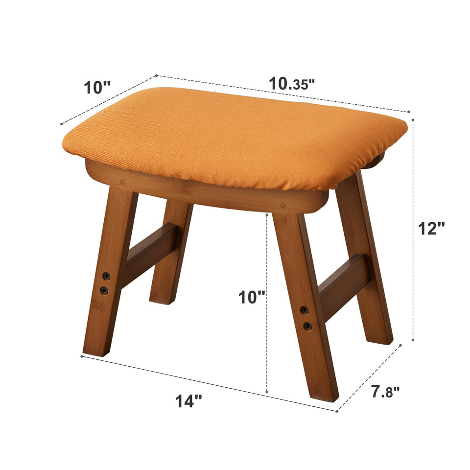 Foot Stool,Ottoman,Bamboo Small Sofa Foot Rest Under Desk,Extra Seating for Living Room, Bedroom and Kitchen(Brown Stool Legs - Beige Surface)