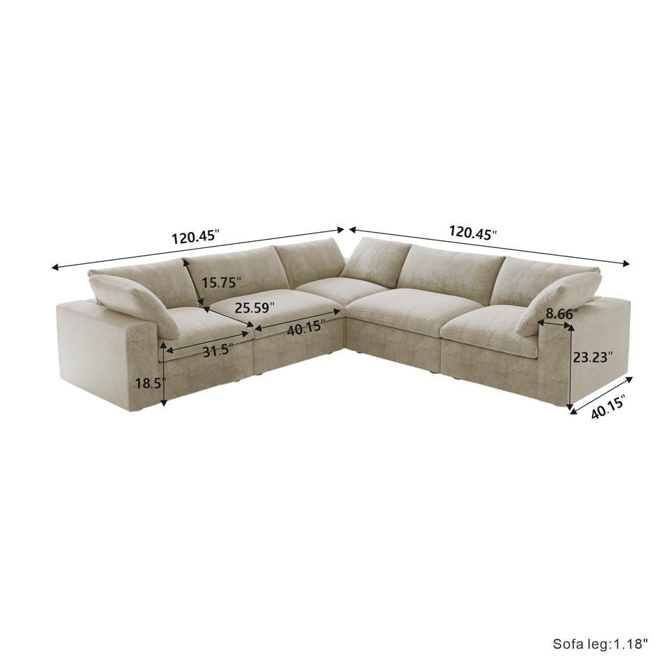 160.6" Cloud Couch Modular Sectional Sofa for Livingroom,Oversized Convertible Sofa with Storage Ottomans,6 Seat Wide Couches,Cushion Covers Removable (Khaki, 6 Seater)