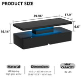 oneinmil Modern LED Coffee Table, 40" Living Room Tables with 16 Colors LED Lights, Double-Layer Design, Stylish Coffee Tables for Living Room, Black