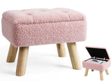 OGEMXU Storage Ottoman, Small Foot Stool Ottoman with Storage, Boucle Teddy Velvet Foot Rest with Padded Seat, Sturdy Wood Legs Stool for Living Room, Bedroom, Couch, Enterway (Cream)