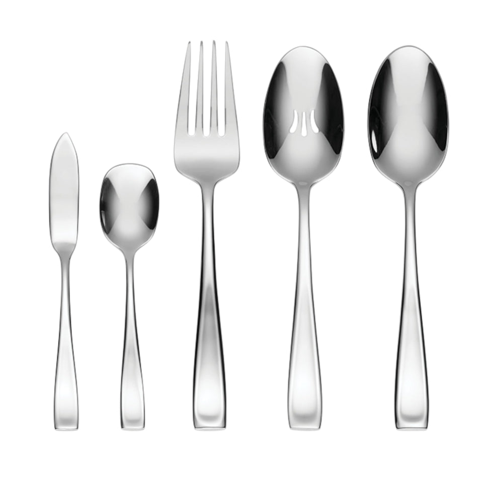 Oneida Silverware Set For 12, Moda 65-Piece Fine Flatware Set with Serving Utensils, Service For 12, 18/10 Stainless Steel, Dishwasher Safe For home, Knives Spoons and Forks Set (Silver, 65 pieces)