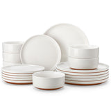 MALACASA Plates and Bowls Sets, 24 Pieces Modern Ceramic Dinnerware Set for 8 Kitchen Stoneware Dishes Dishware Set Microwave and Dishwasher Safe, White, Series TARA