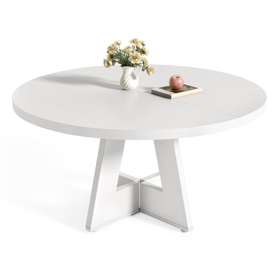 LITTLE TREE Round Dining Table for 4-6 People, 47 Inches Dining Room Table with Wooden Pedestal Base, Brown Dinner Tables, Circle Kitchen Tables for Dining Room, Kitchen, Living Room(Table Only)