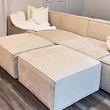 Acanva Luxury Modular Sectional Living Room Sofa Set, Modern Minimalist Style Couch with Ottoman and Chaise, L-Shape, Linen-Like Cream