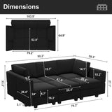 Belffin Modular Sectional Sofa with Ottomans Velvet Reversible Sleeper Chaise Bed Storage Seat Black