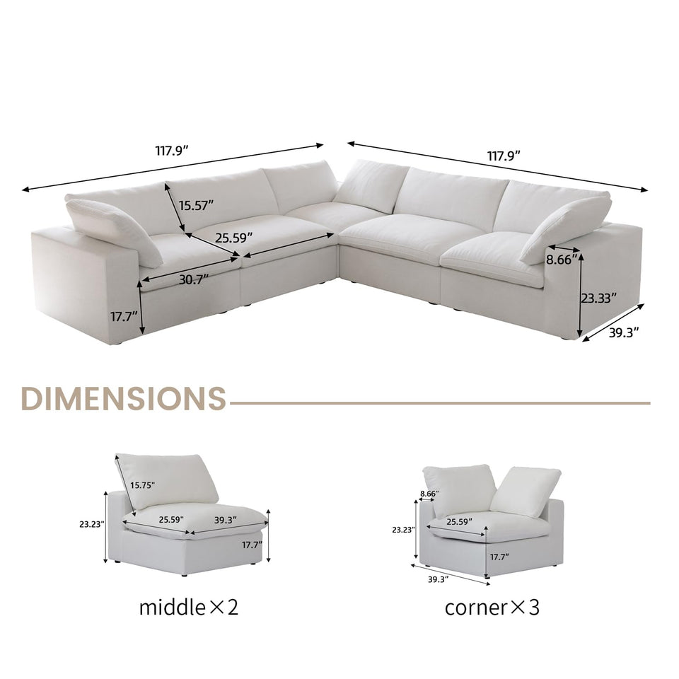 160.6" Cloud Couch Modular Sectional Sofa for Livingroom,Oversized Convertible Sofa with Storage Ottomans,6 Seat Wide Couches,Cushion Covers Removable (Khaki, 6 Seater)