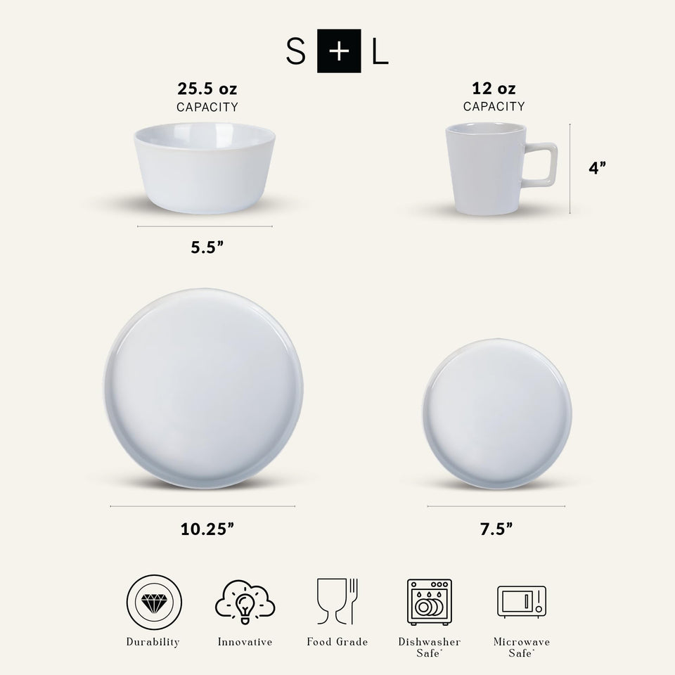 Stone Lain Celina Stoneware 32 Piece Dinnerware Set, Plates and Bowls, Black Matte Dish Collection, Service for 8 – Contemporary Minimalist Style, Microwave & Dishwasher Safe