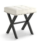 LUE BONA Square Linen Makeup Stool, Metal X Legs, Small Ottoman Stool Chair for Vanity, Modern Padded Seat Foot Rest for Makeup Room, Bathroom