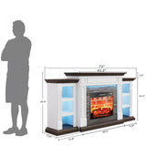 LGHM 72" Electric Fireplace with Mantel, Fireplace TV Stand for TVs Up to 80 Inch, Modern Entertainment Center with Storage, Realistic Stacked Stone Surround with Remote Control for Living Room