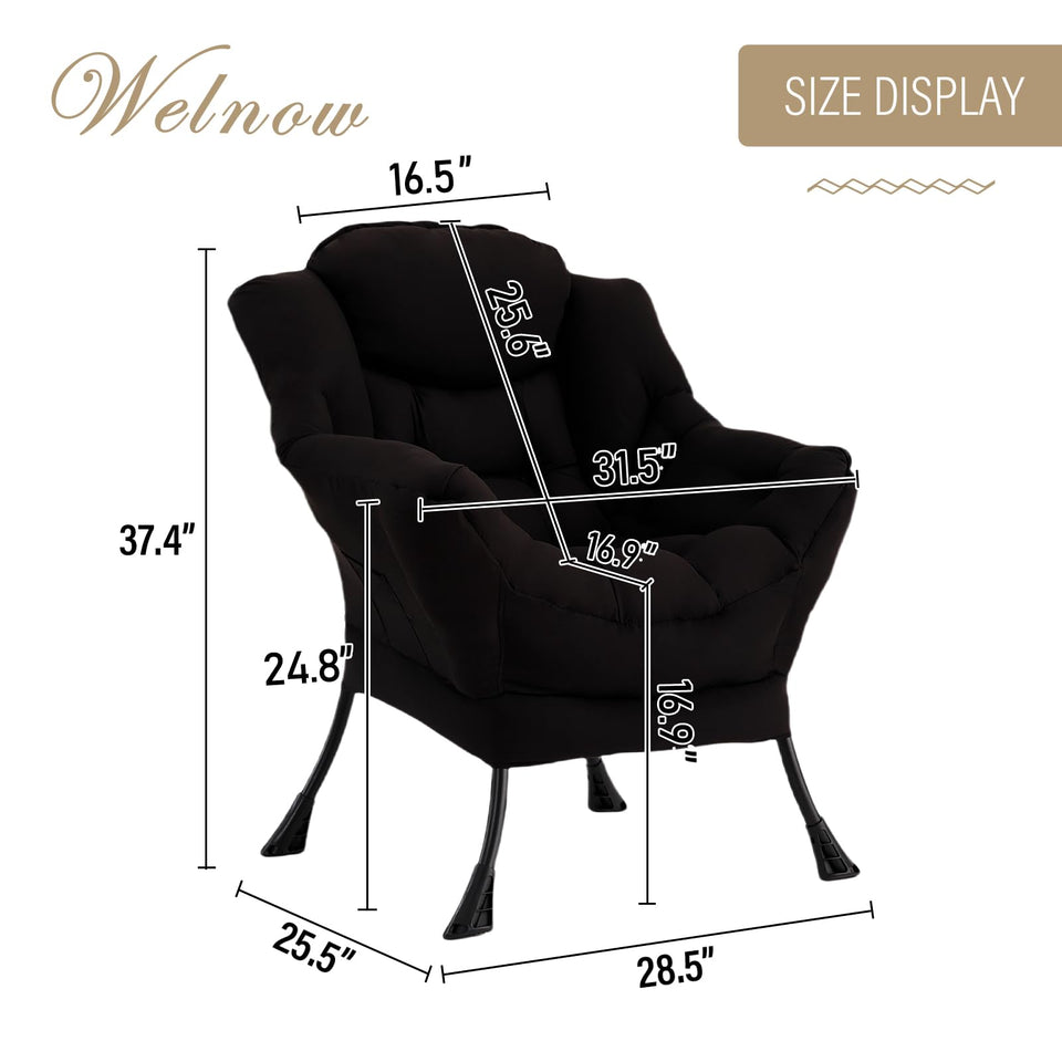 Welnow Lazy Chair with Ottoman, Modern Lounge Accent Chair with Armrests and a Side Pocket, Leisure Sofa Armchair, Reading Armchair with Footrest for Small Space, Dark Grey