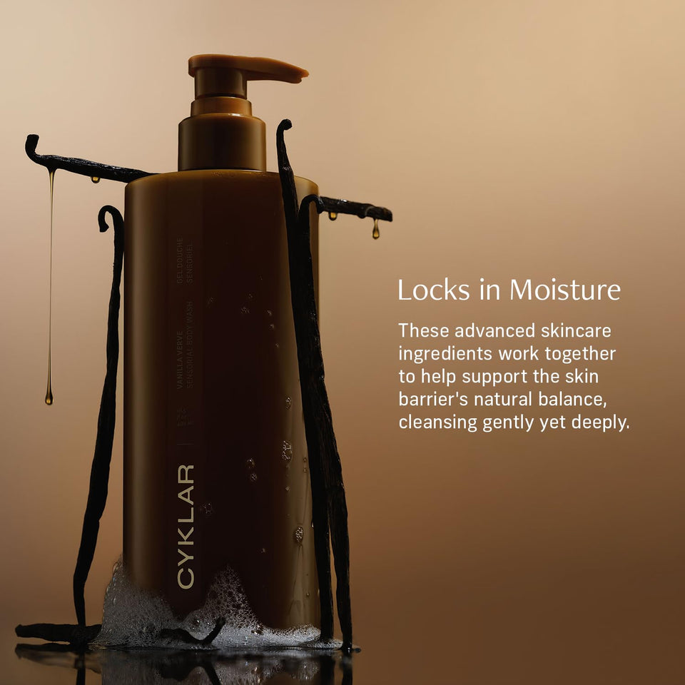 CYKLAR Sensorial Body Wash. Vanilla Verve Hydrating Cleanser with Moisture Locking Multi-Oil Complex, Sodium PCA and Glycerin. Nourishing Shower Gel for Women and Men, 16.5 Fl Oz Luxury Bodywash