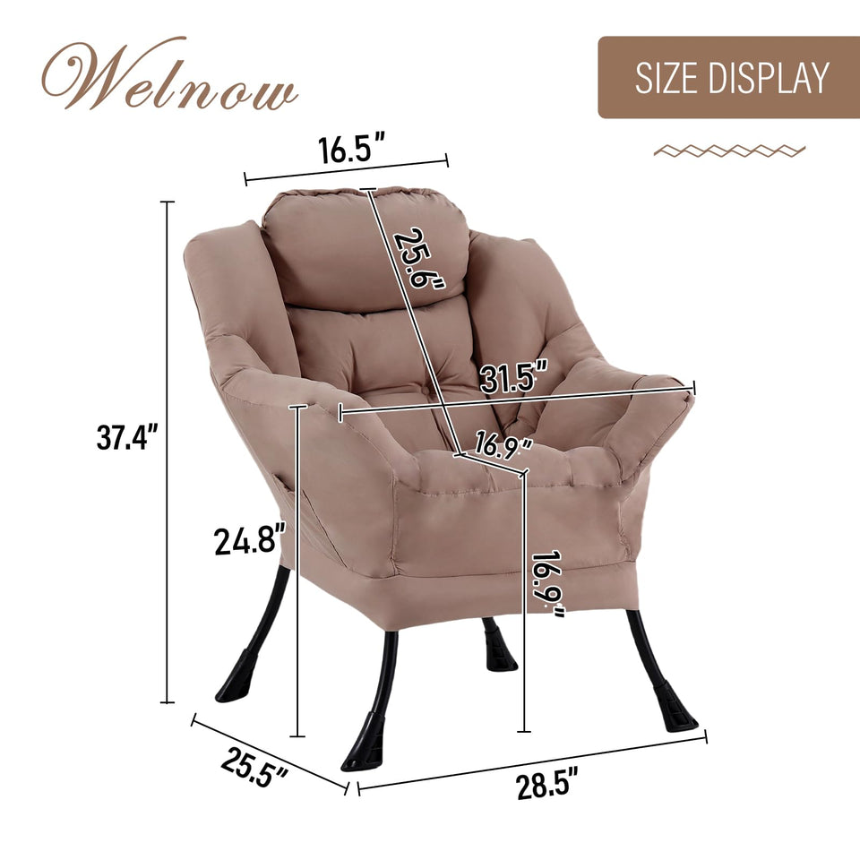 Welnow Lazy Chair with Ottoman, Modern Lounge Accent Chair with Armrests and a Side Pocket, Leisure Sofa Armchair, Reading Armchair with Footrest for Small Space, Dark Grey