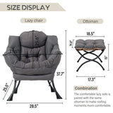 LITA Lazy Chair with Ottoman, Modern Accent Leisure Upholstered Lazy Sofa Armchair, Contemporary Lounge Reading Chair with Armrests and a Side Pocket for Living Room, Bedroom & Small Space, Dark Grey