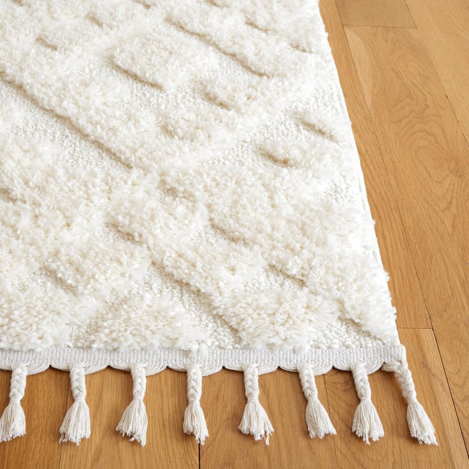 SAFAVIEH Area Rug 8x10 - Moroccan Tassel Shag Collection - Large - Ivory & Brown, Boho Design, Non-Shedding & Easy Cleaning, Plush Pile, Ideal for Living Room, Bedroom, Dining Space (MTS688A)