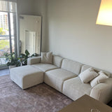 Acanva Luxury Modular Sectional Living Room Sofa Set, Modern Minimalist Style Couch with Ottoman and Chaise, L-Shape, Linen-Like Cream