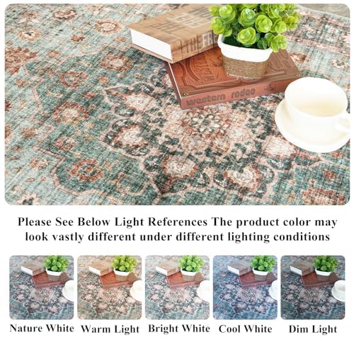 TOPRUUG Washable Oriental Area Rug - 12x15 Rugs for Living Room Soft Carpet for Bedroom Waterproof Floral Distressed Indoor Stain Resistant Non-Shedding Floor Carpets (Green, 12x15)