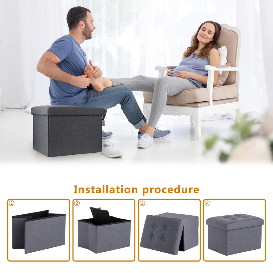 ALASDO Storage Ottoman Footrest Stool Small Ottoman with Storage Foldable Ottomans Foot Rest Footstool Bench for Living Room 17x13x13inches Grey