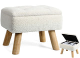 OGEMXU Storage Ottoman, Small Foot Stool Ottoman with Storage, Boucle Teddy Velvet Foot Rest with Padded Seat, Sturdy Wood Legs Stool for Living Room, Bedroom, Couch, Enterway (Cream)