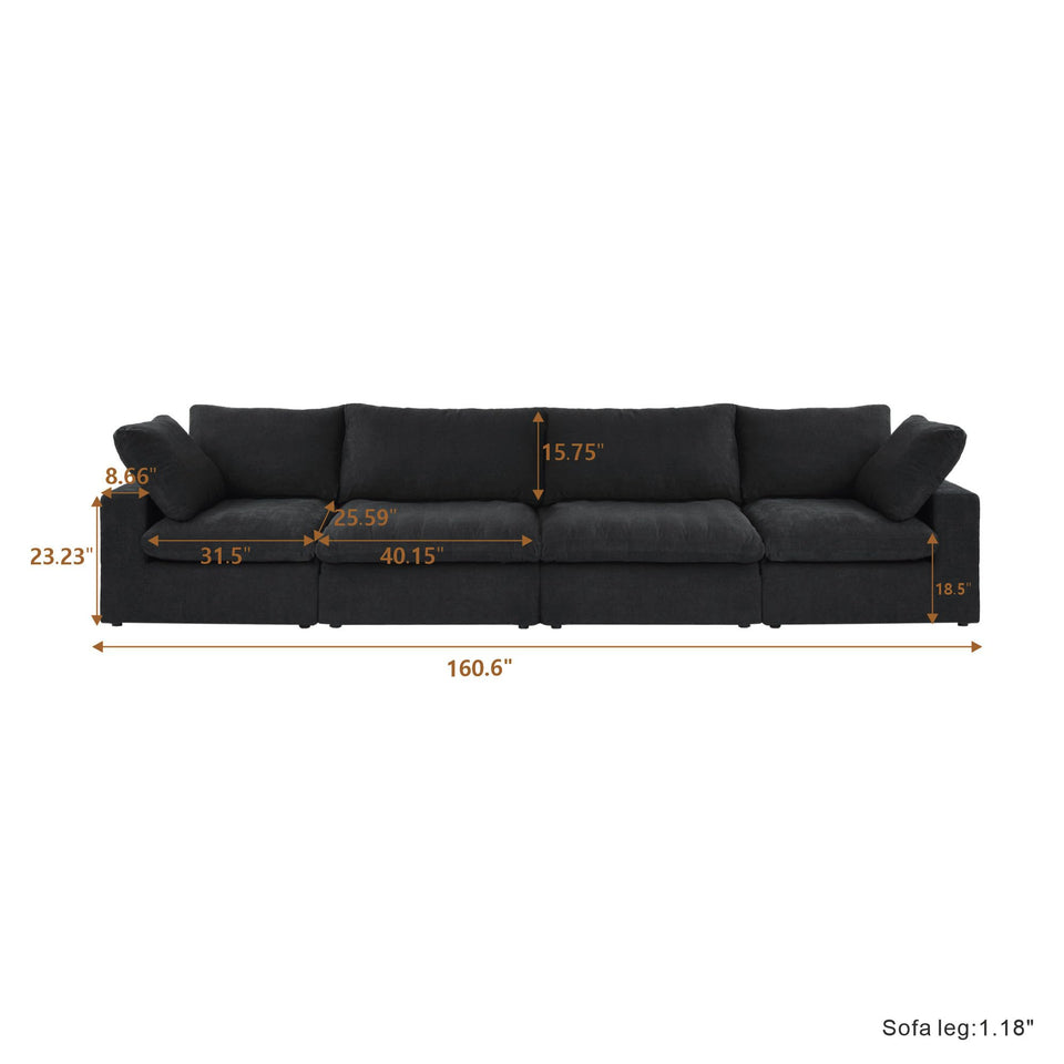 160.6" Cloud Couch Modular Sectional Sofa for Livingroom,Oversized Convertible Sofa with Storage Ottomans,6 Seat Wide Couches,Cushion Covers Removable (Khaki, 6 Seater)