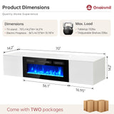 oneinmil 70" Floating TV Stand with 36" Electric Fireplace, Wall Mounted Fireplace Entertainment Center with Storage, Fire Place TV Console for Living Room, All Black