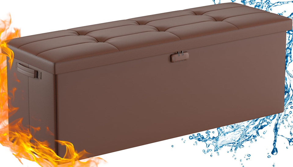 DocSafe Storage Ottoman with Lock,Fireproof Folding Ottoman Foot Rest Stool Storage Chest with Storage Safe for Important Documents,Waterproof 17 Inches Short Ottoman Foot Stool with Handles,Black