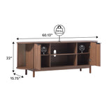 Walker Edison Chloe Curved Reeded TV Stand, Sliding Doors, 65 Inch, 60 inch, Mocha