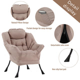 Welnow Lazy Chair with Ottoman, Modern Lounge Accent Chair with Armrests and a Side Pocket, Leisure Sofa Armchair, Reading Armchair with Footrest for Small Space, Dark Grey