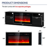 OneBlis 80" Fireplace TV Stand, LED Light Entertainment Center for TVs Up to 90", High-Gloss Door, Modern TV Console for Living Room with Storage Cabinet, Black+Black