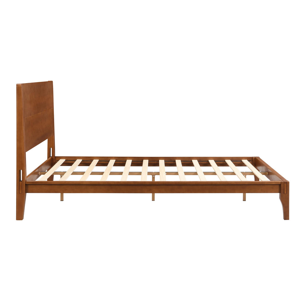 Merax Queen Size Bamboo Platform Bed, Mid-Century Modern Bed Frame with Tall Headboard, Solid Sustainable Bedframe Queen-size, Wood Slat Support, No Box Spring Needed, Easy Assembly, Noise Free, Brown