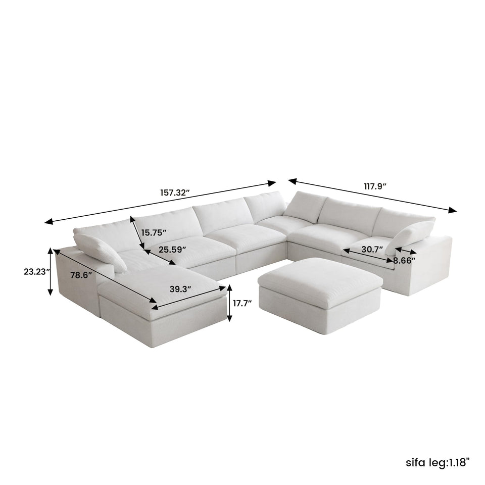 160.6" Cloud Couch Modular Sectional Sofa for Livingroom,Oversized Convertible Sofa with Storage Ottomans,6 Seat Wide Couches,Cushion Covers Removable (Khaki, 6 Seater)
