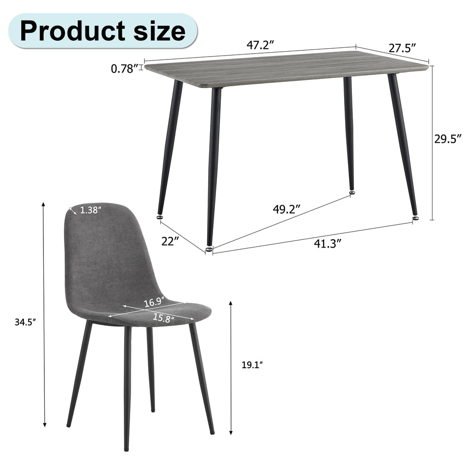 MUUOKY Dining Table Set for 4, Modern 55'' Wood Dinette Table Set for 4 with Fabric Dining Chairs,Table and Chairs Set of 4,Ideal for Kitchen Dining Room