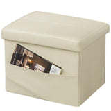 AmasSmile Storage Ottoman Folding Foot Rest Stool, Leather Footstool Bench, Short Ottoman Stool, Storage Foot Rest Store, Books (Black, 17" D x 13" W x 13" H)