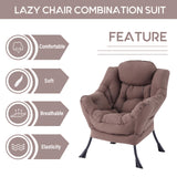 LITA Lazy Chair with Ottoman, Modern Accent Leisure Upholstered Lazy Sofa Armchair, Contemporary Lounge Reading Chair with Armrests and a Side Pocket for Living Room, Bedroom & Small Space, Dark Grey