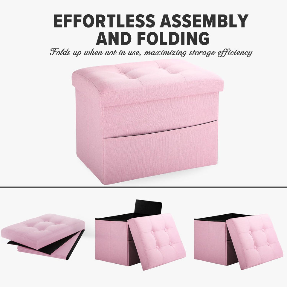 LINMAGCO Ottoman Storage Ottoman with Storage Small Foot Rest Stool Under Desk Stool Short Folding Footrest Linen Cloth Dark Gray 16X12X12IN