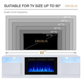 OneBlis 80" Fireplace TV Stand, LED Light Entertainment Center for TVs Up to 90", High-Gloss Door, Modern TV Console for Living Room with Storage Cabinet, Black+Black