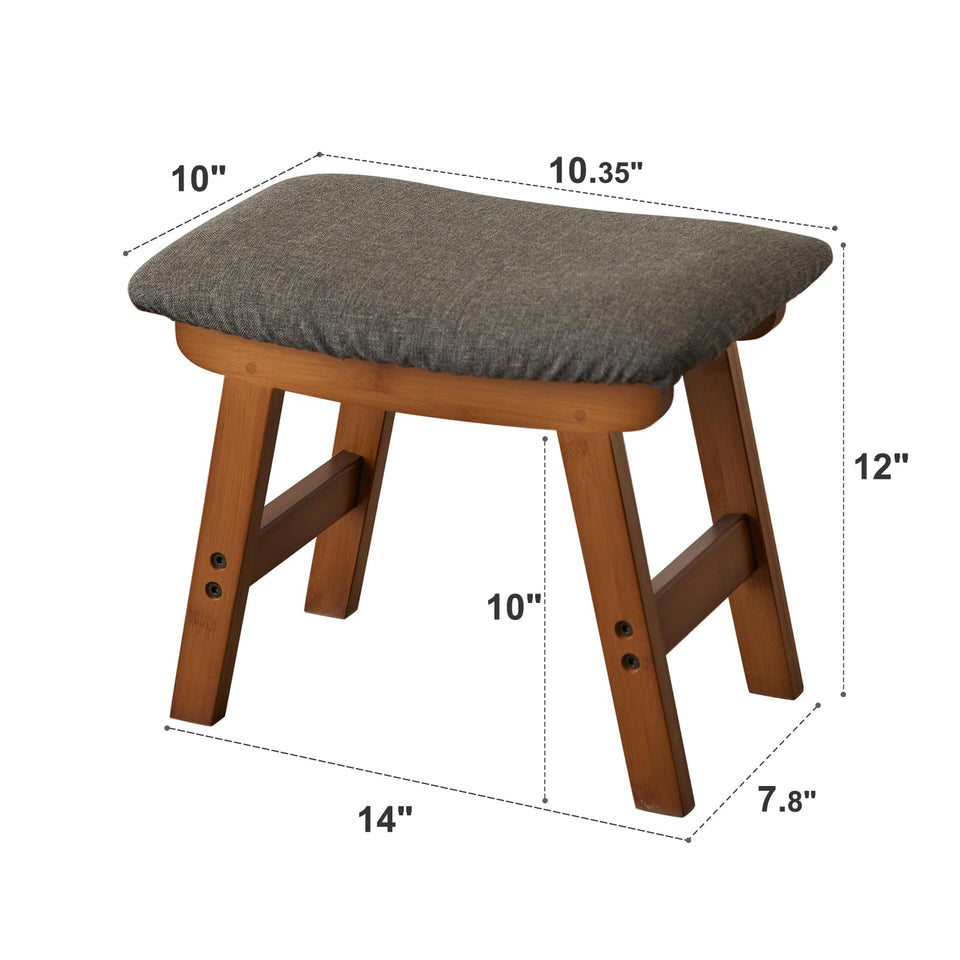 Foot Stool,Ottoman,Bamboo Small Sofa Foot Rest Under Desk,Extra Seating for Living Room, Bedroom and Kitchen(Brown Stool Legs - Beige Surface)