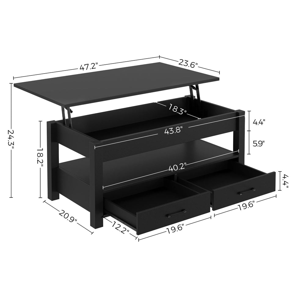 Rolanstar Coffee Table, Lift Top Coffee Table with Drawers and Hidden Compartment, Retro Central Table with Wooden Lift Tabletop, for Living Room,Espresso