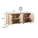 Walker Edison Sasha 4-Door Reeded Sideboard Buffet with Cord Management, 70 Inch, Coastal Oak