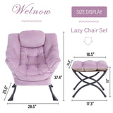 Welnow Lazy Chair with Ottoman, Modern Lounge Accent Chair with Armrests and a Side Pocket, Leisure Sofa Armchair, Reading Armchair with Footrest for Small Space, Dark Grey